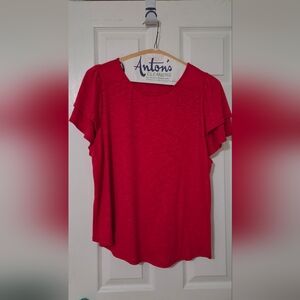 Women's Red Ruffle Sleeve Top